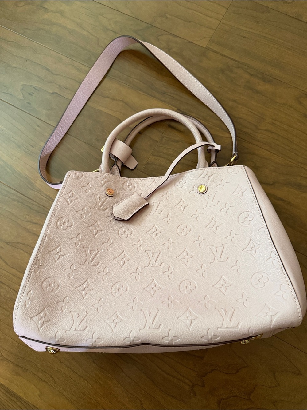 Light Pink Embossed Monogram Leather Tote